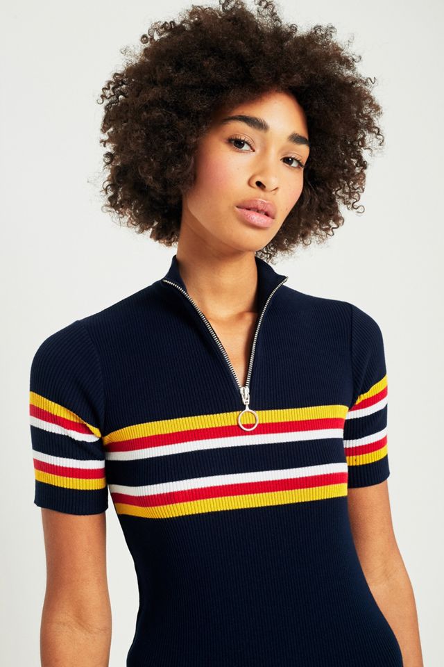 Urban Outfitters Striped Ribbed Zip-Up Mock Neck T-Shirt Dress #2