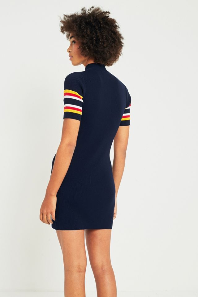 Urban Outfitters Striped Ribbed Zip-Up Mock Neck T-Shirt Dress #3