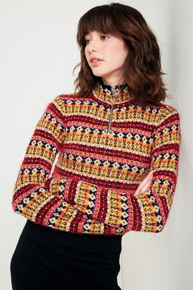 Urban Outfitters Fair Isle Cropped Half-Zip Jumper #4