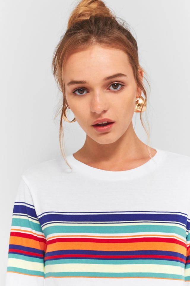 BDG Orange Rainbow Striped Long Sleeve T-Shirt | Urban Outfitters UK