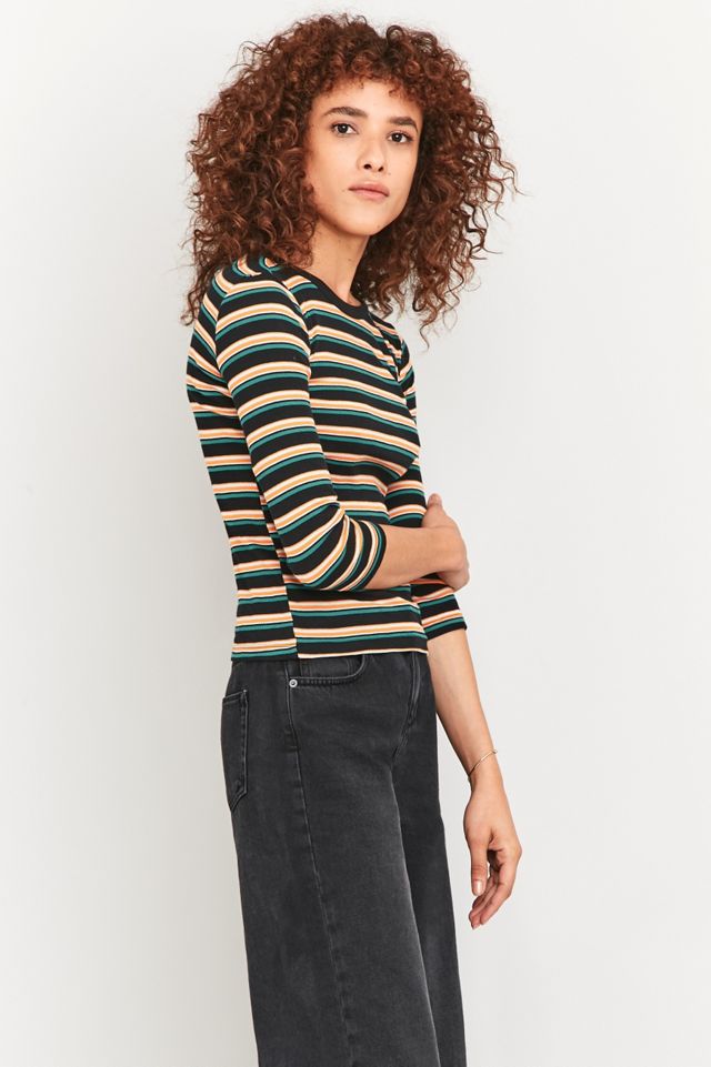 Urban Outfitters - T-shirt côtelé manches 3/4 à rayures noir #2
