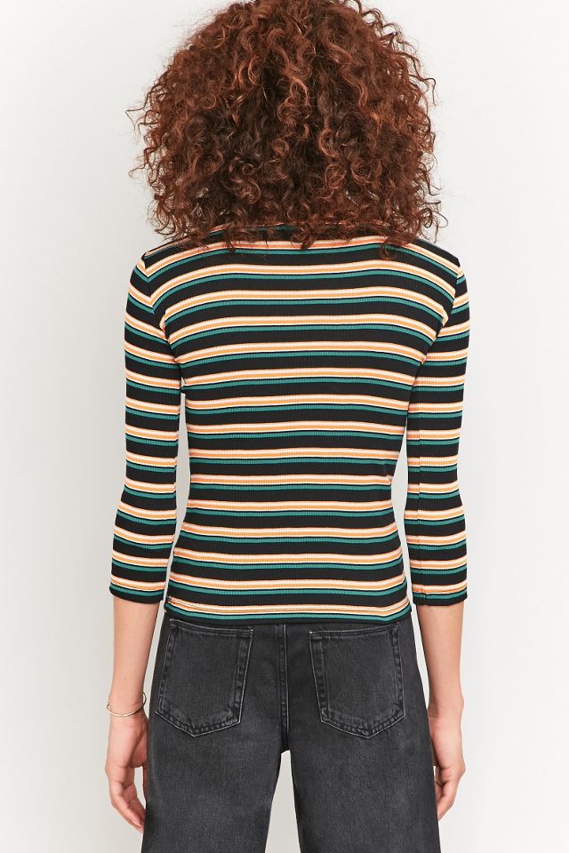 Urban Outfitters - T-shirt côtelé manches 3/4 à rayures noir #3