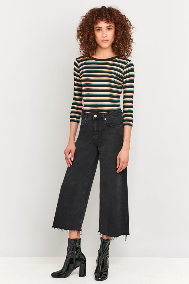 Urban Outfitters - T-shirt côtelé manches 3/4 à rayures noir #4