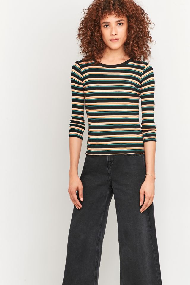 Urban Outfitters - T-shirt côtelé manches 3/4 à rayures noir #5