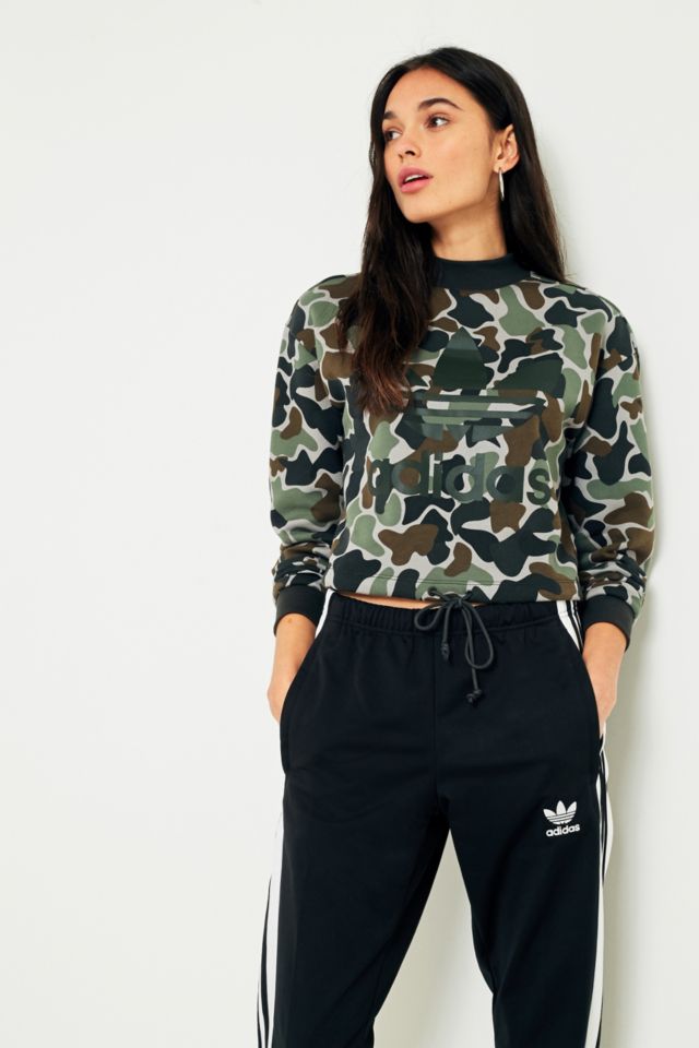 Adidas camo print drawstring crop clearance sweatshirt