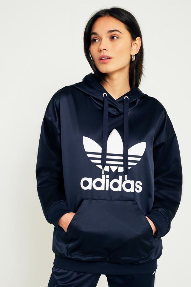 adidas Originals Europa Navy Satin Trefoil Hoodie | Urban Outfitters UK