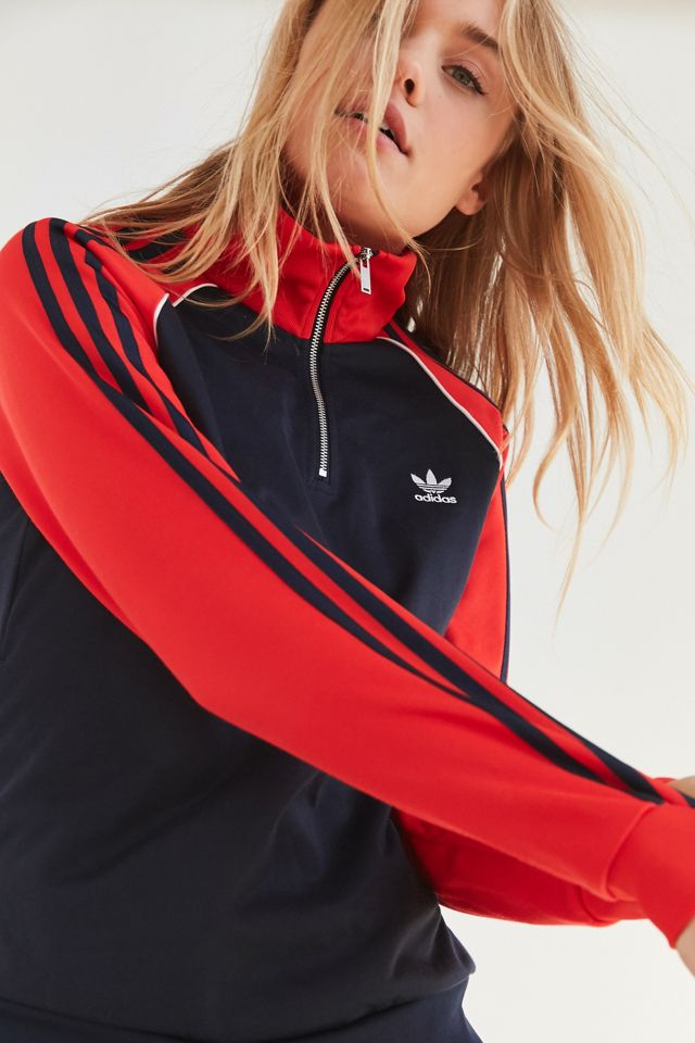 adidas Originals 3-Stripe Half Zip Navy And Red Track Jacket #2