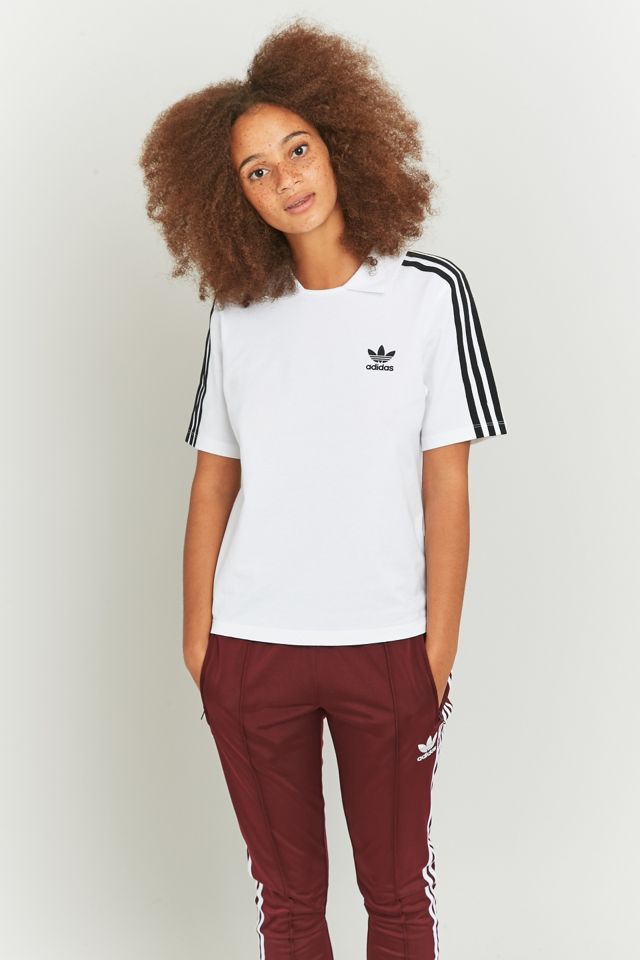 adidas Originals Stripe White Polo T-shirt Urban Outfitters UK