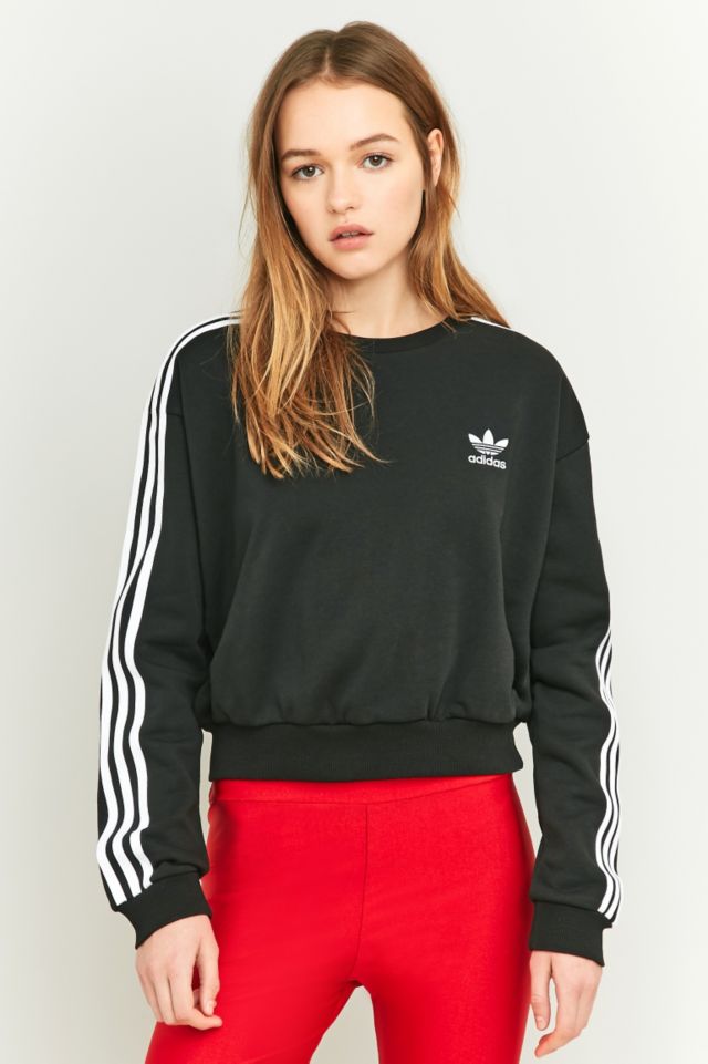 Adidas originals three stripe crew neck sweat best sale in blac