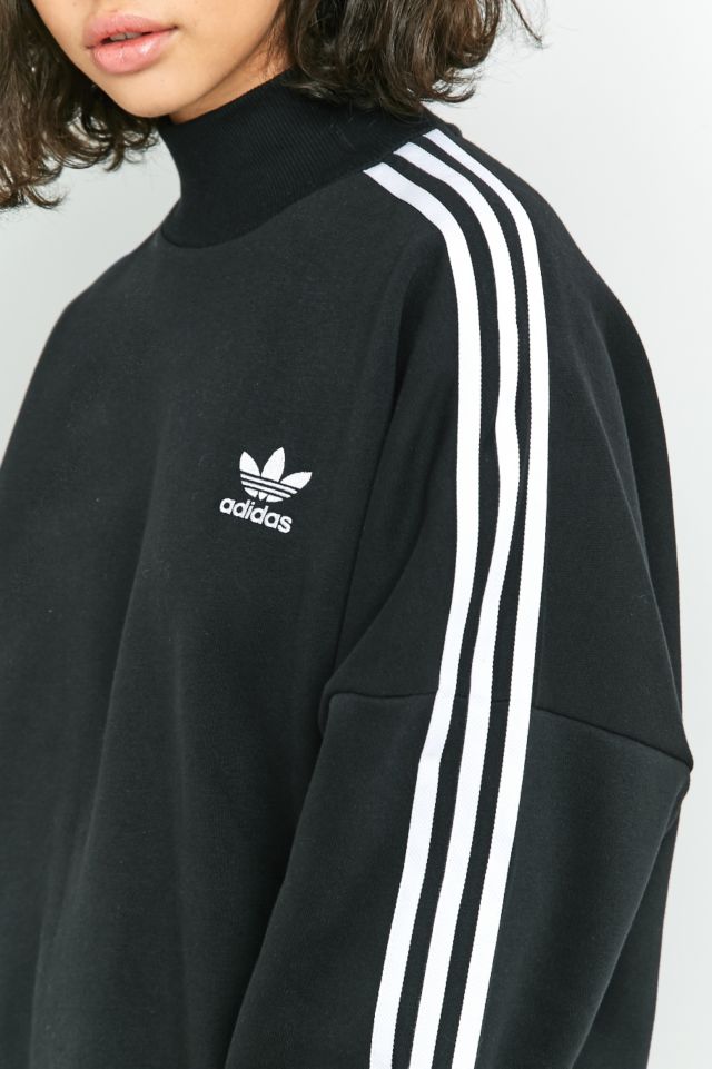 Adidas originals black three stripe high store neck sweatshirt