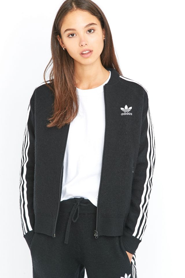 adidas Originals 3 Stripe Knitted Black Track Top | Urban Outfitters UK