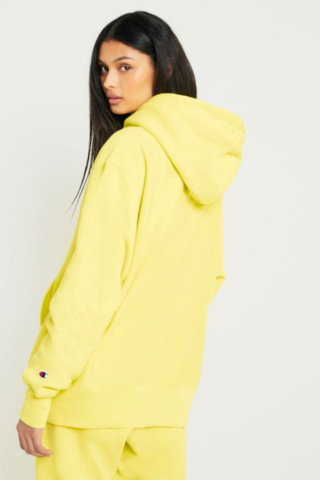 Champion UO Yellow Reverse Weave Hoodie Urban Outfitters UK