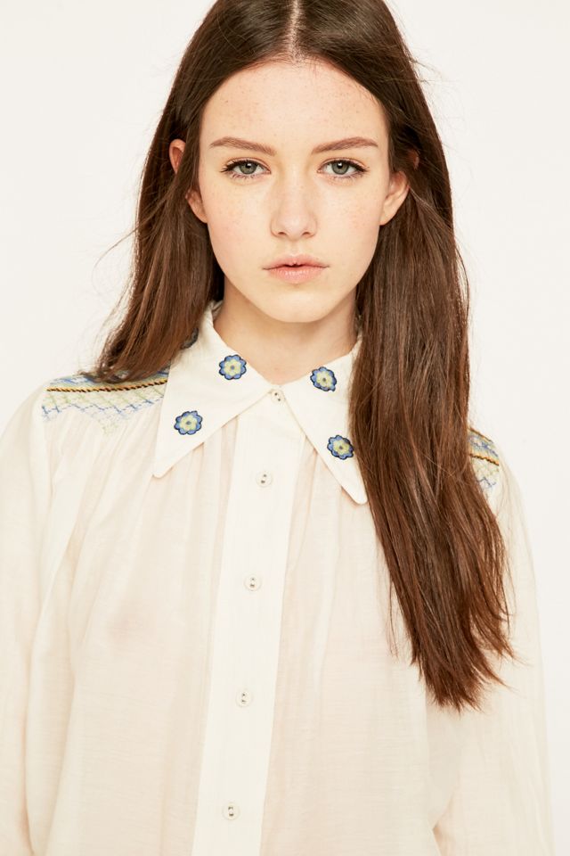 Manoush Floral Collar Cream Blouse Urban Outfitters UK