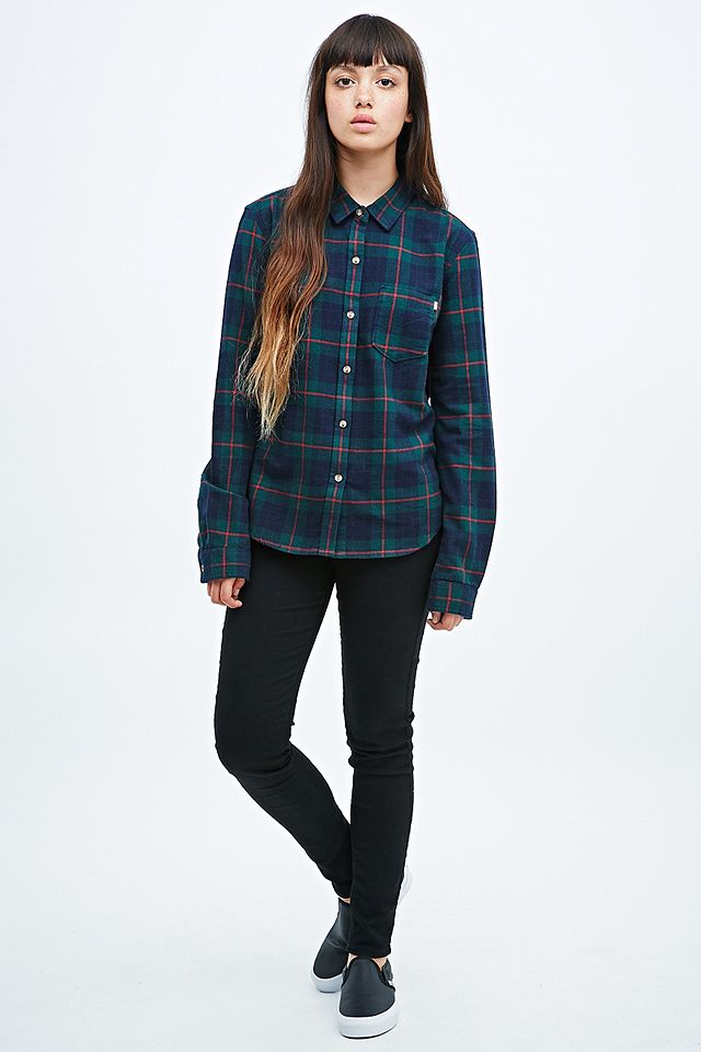 Obey Plaid Flannel Shirt in Green and Navy | Urban Outfitters UK