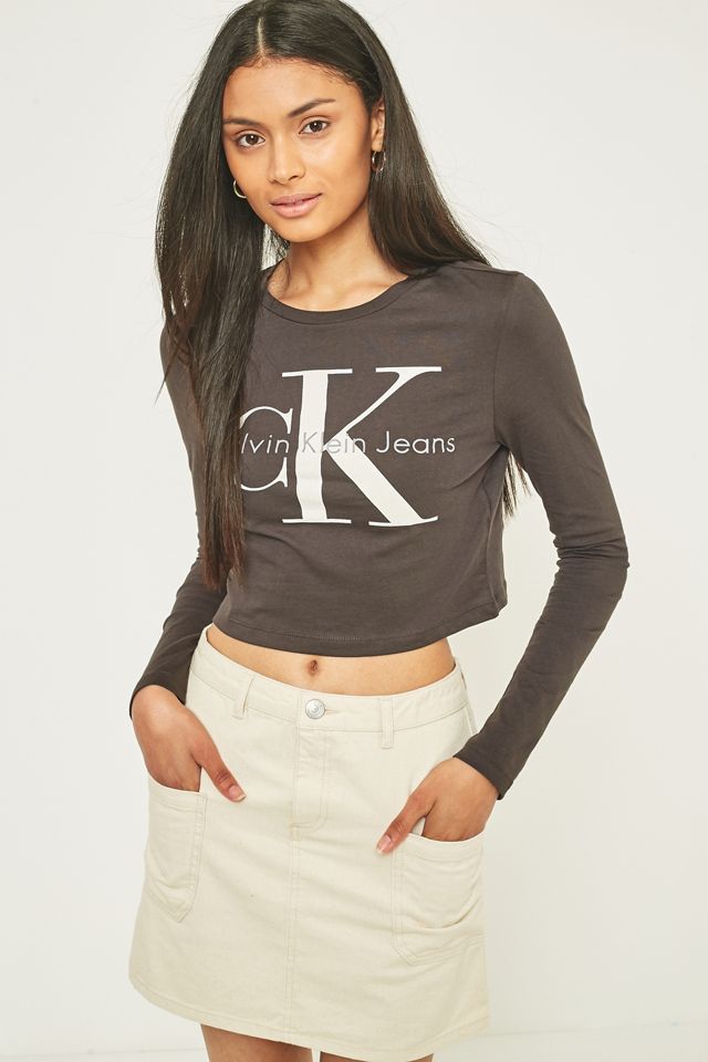 Calvin Klein Jeans Long Sleeve Cropped T-Shirt Urban Outfitters UK