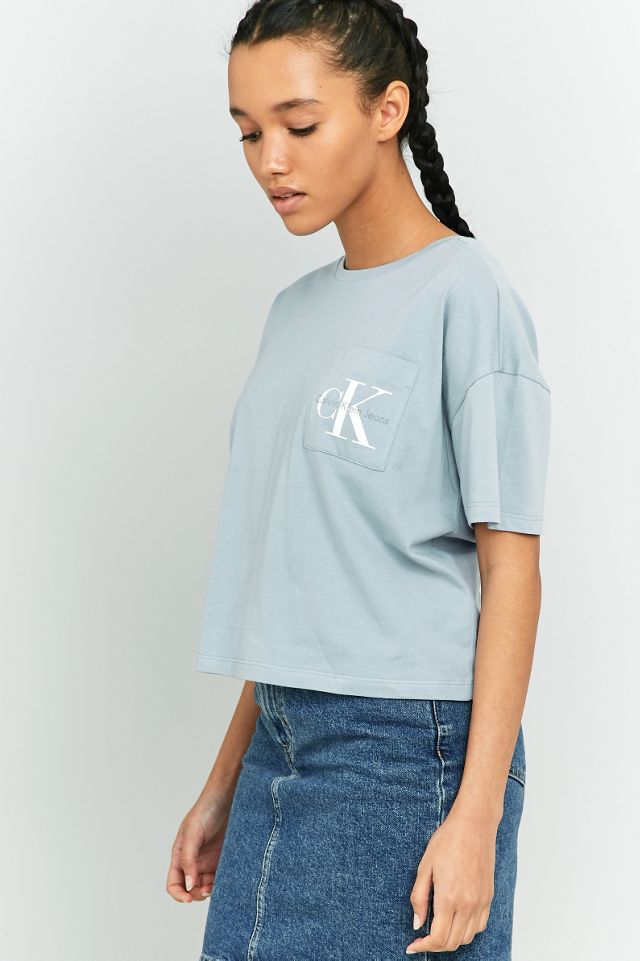 Calvin Klein Blue Cropped Pocket T-Shirt #5