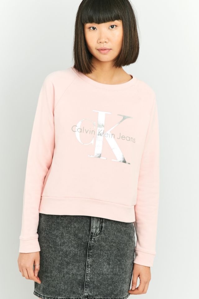 Calvin Klein Rose Cropped Foil Logo Sweatshirt | Urban Outfitters UK