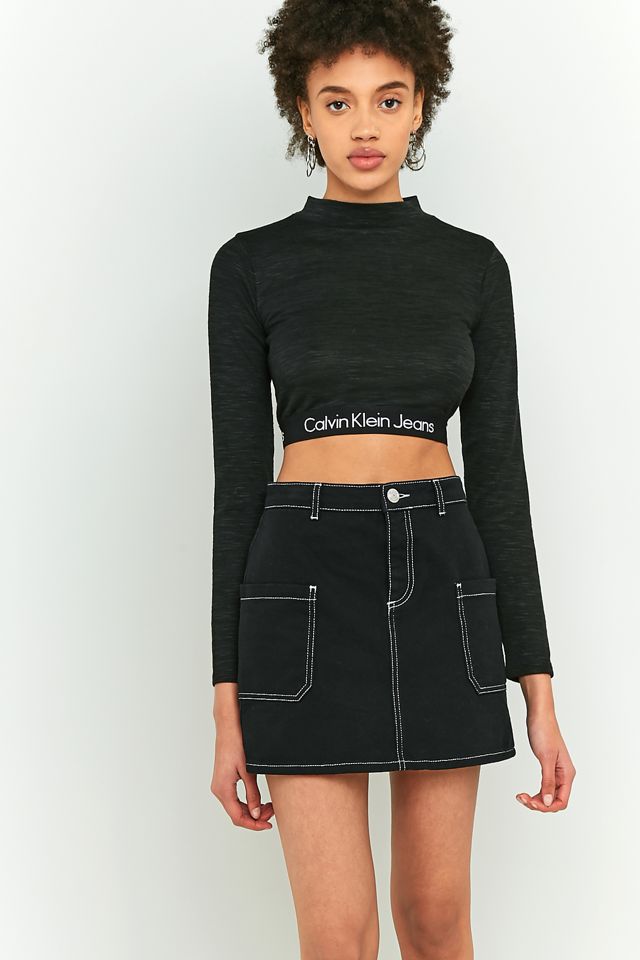 Calvin Klein Black Banded Logo Long Sleeve Crop Top Urban Outfitters UK — free download