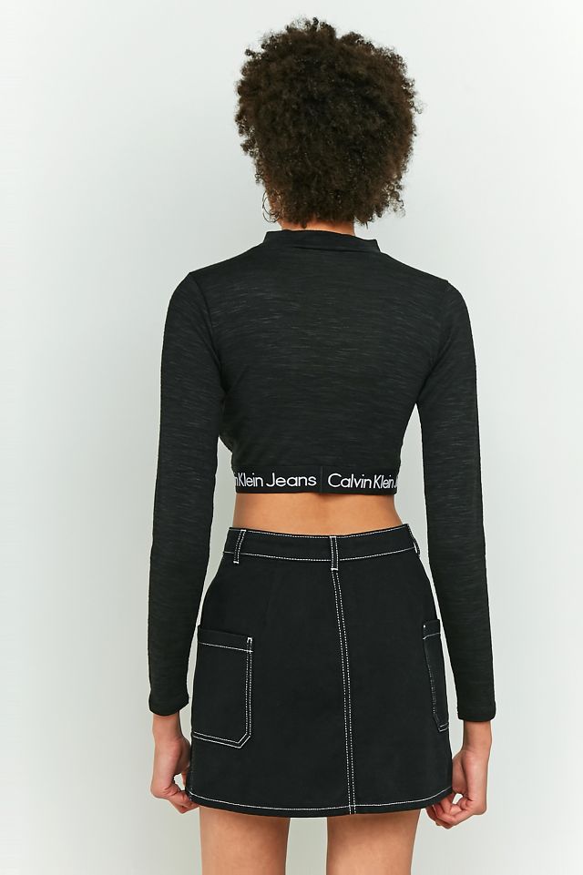 Calvin Klein Black Banded Logo Long Sleeve Crop Top Urban Outfitters UK — free download