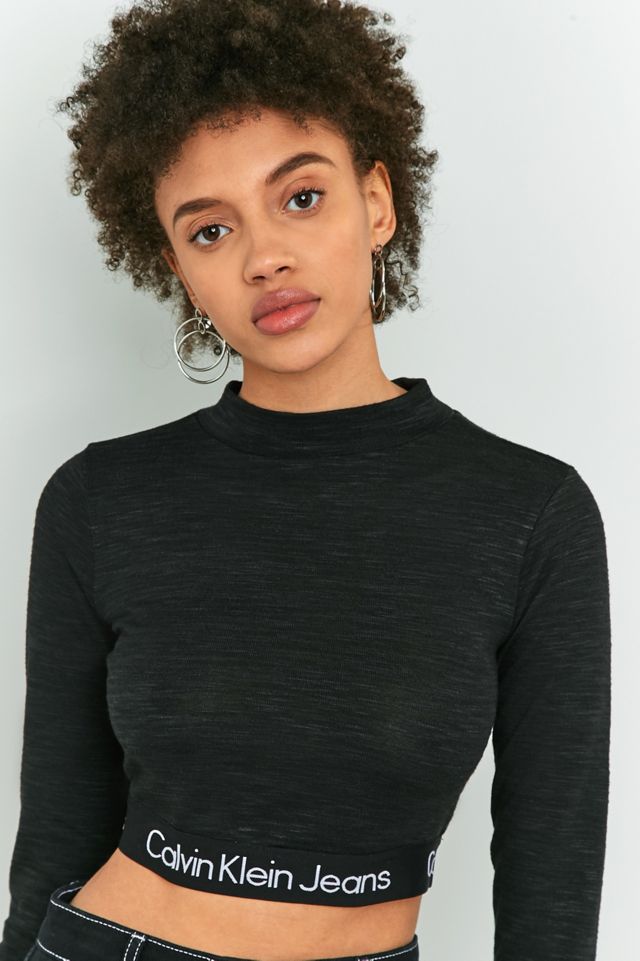 Calvin Klein Black Banded Logo Long Sleeve Crop Top Urban Outfitters UK — free download