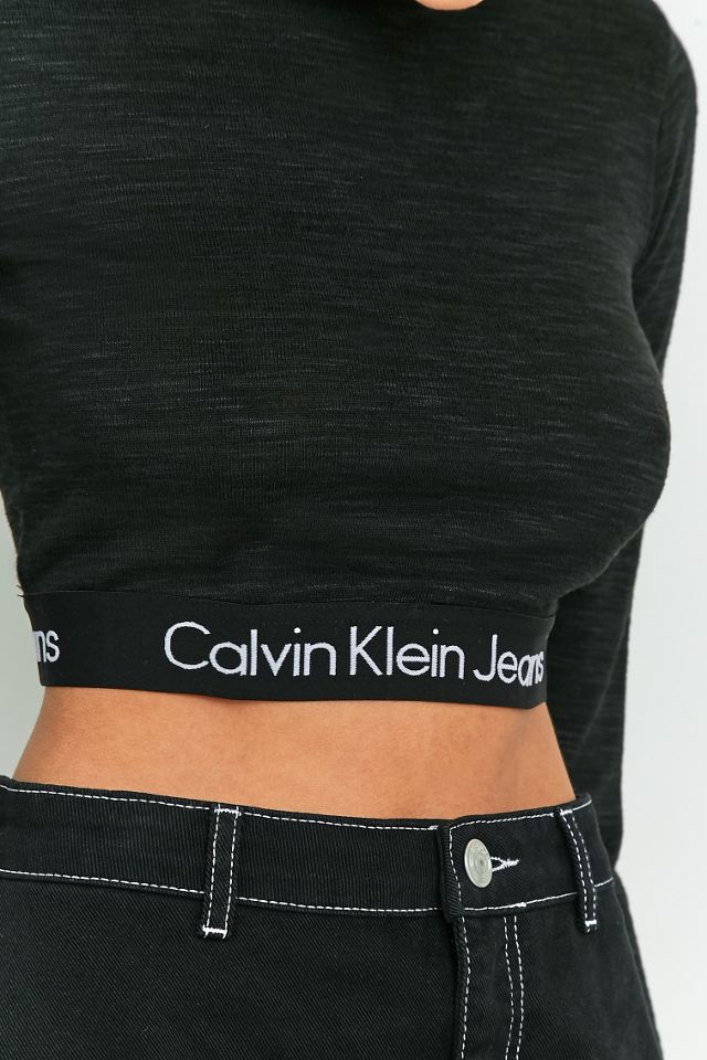 Calvin Klein Black Banded Logo Long Sleeve Crop Top Urban Outfitters UK — free download