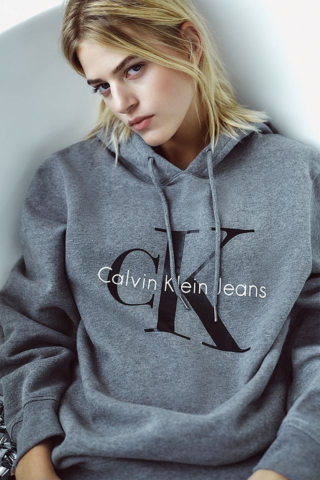 Calvin Klein Grey Logo Hoodie | Urban Outfitters UK