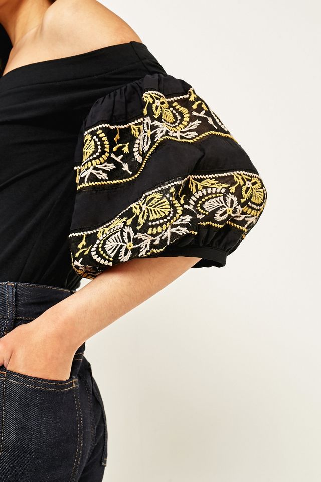Free People Rock With It Off-the-Shoulder Ricamato Top #4