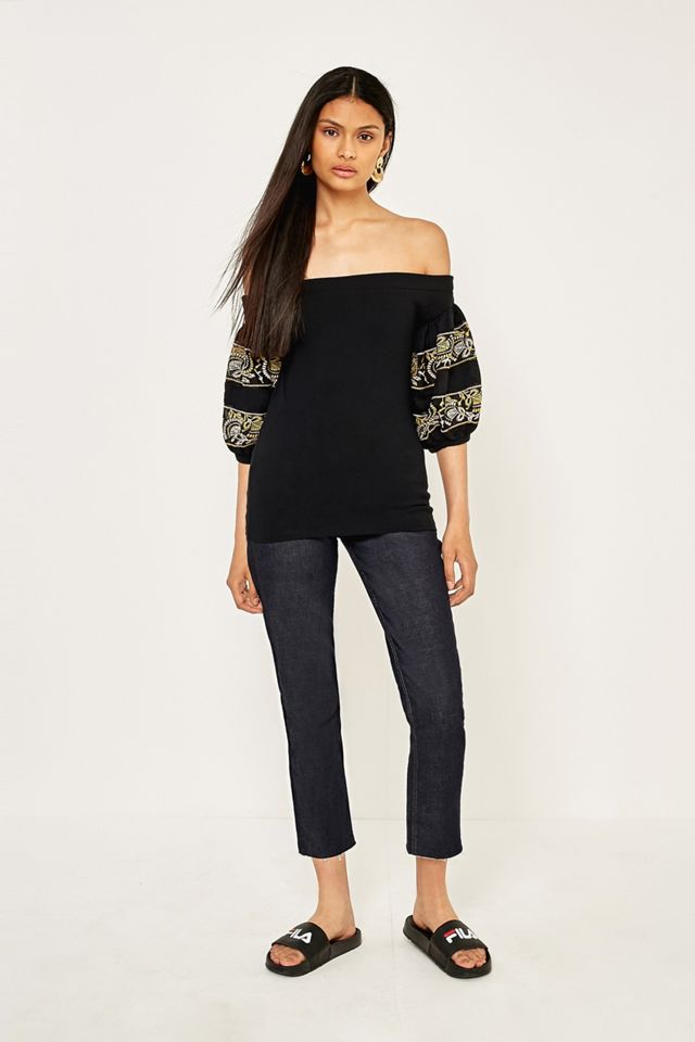 Free People Rock With It Off-the-Shoulder Ricamato Top #5
