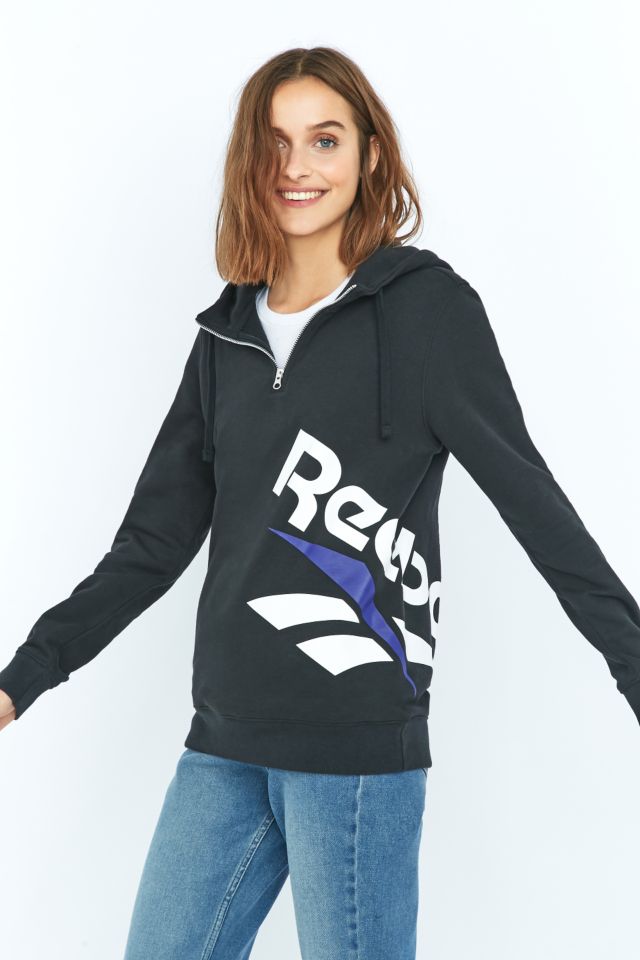 Reebok Logo Black Half Zip Hoodie Urban Outfitters UK