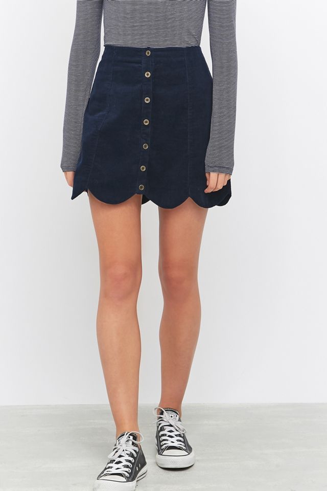 Urban Outfitters Scallop-Edge Navy Corduroy A-Line Skirt #4