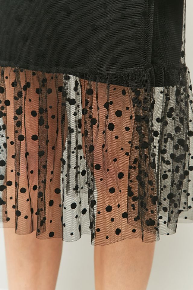 Pins & Needles Black Polka Dot Mesh Peplum Midi Skirt  #2