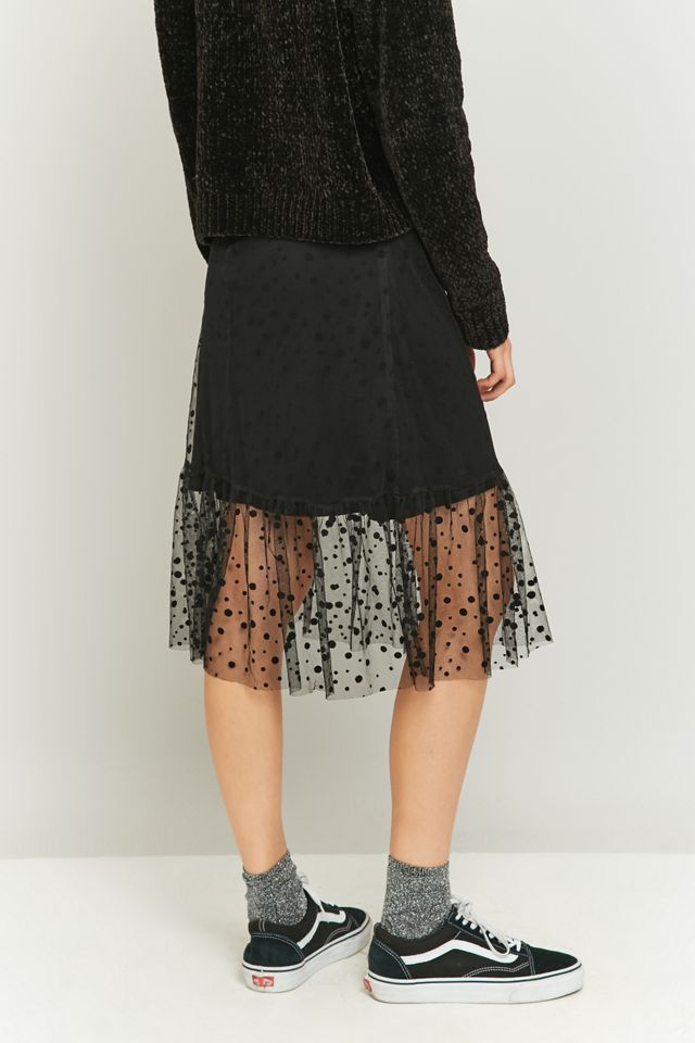 Pins & Needles Black Polka Dot Mesh Peplum Midi Skirt  #3