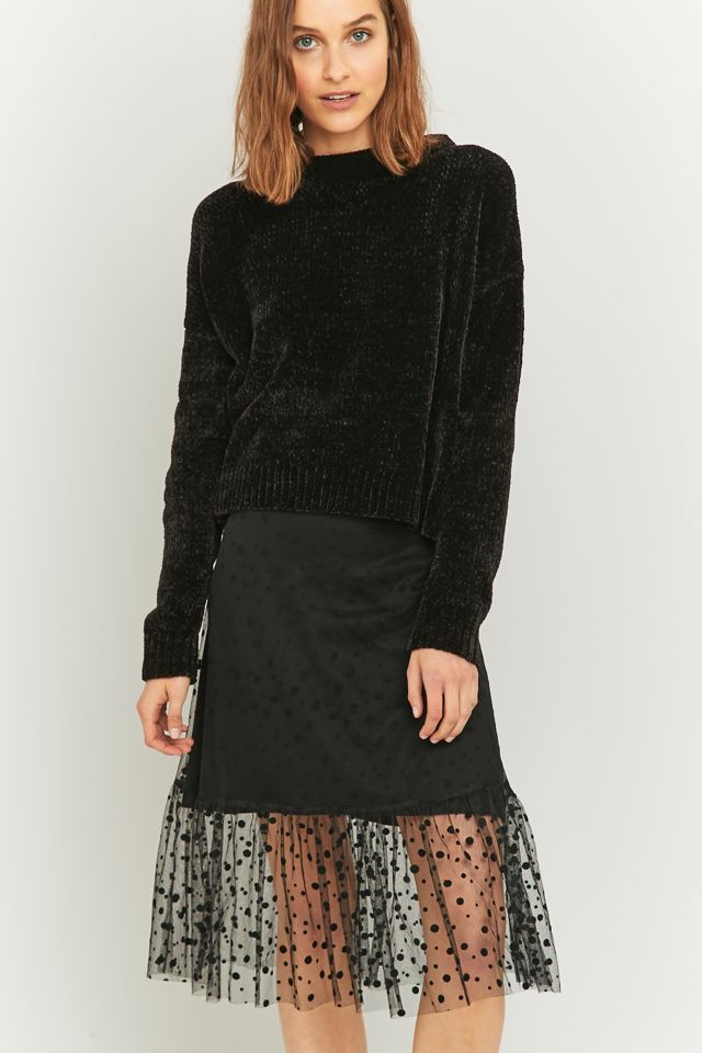 Pins & Needles Black Polka Dot Mesh Peplum Midi Skirt  #4