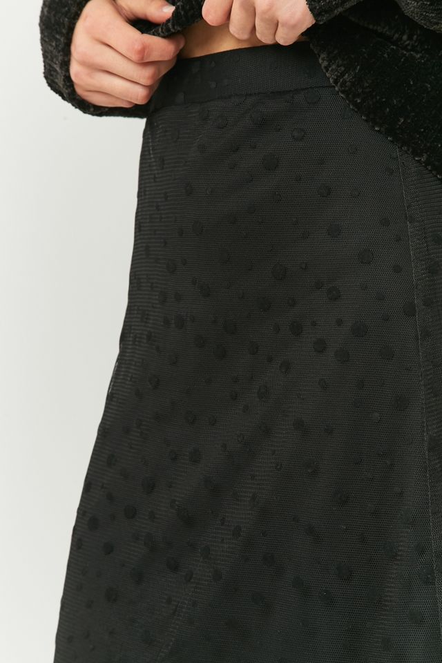 Pins & Needles Black Polka Dot Mesh Peplum Midi Skirt  #5