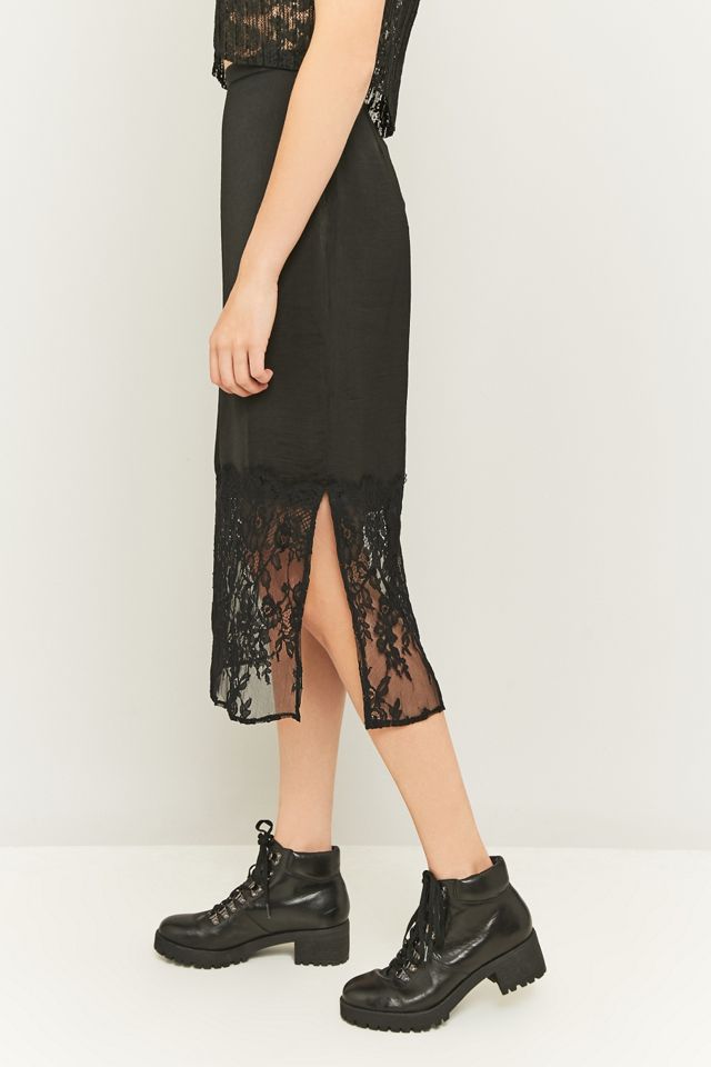 Pins & Needles Lace Hem Satin Midi Skirt #1