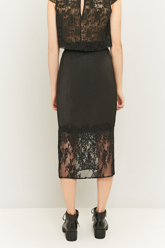 Pins & Needles Lace Hem Satin Midi Skirt #3