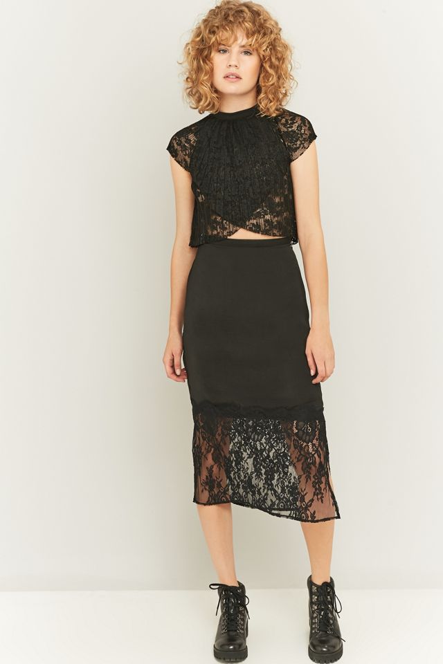 Pins & Needles Lace Hem Satin Midi Skirt #4