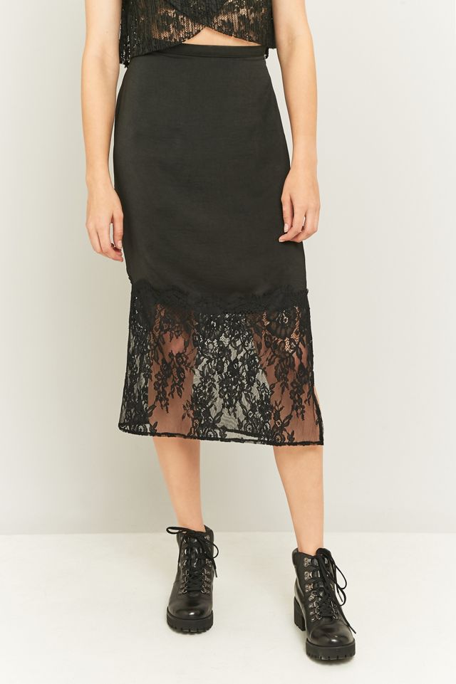 Pins & Needles Lace Hem Satin Midi Skirt #5