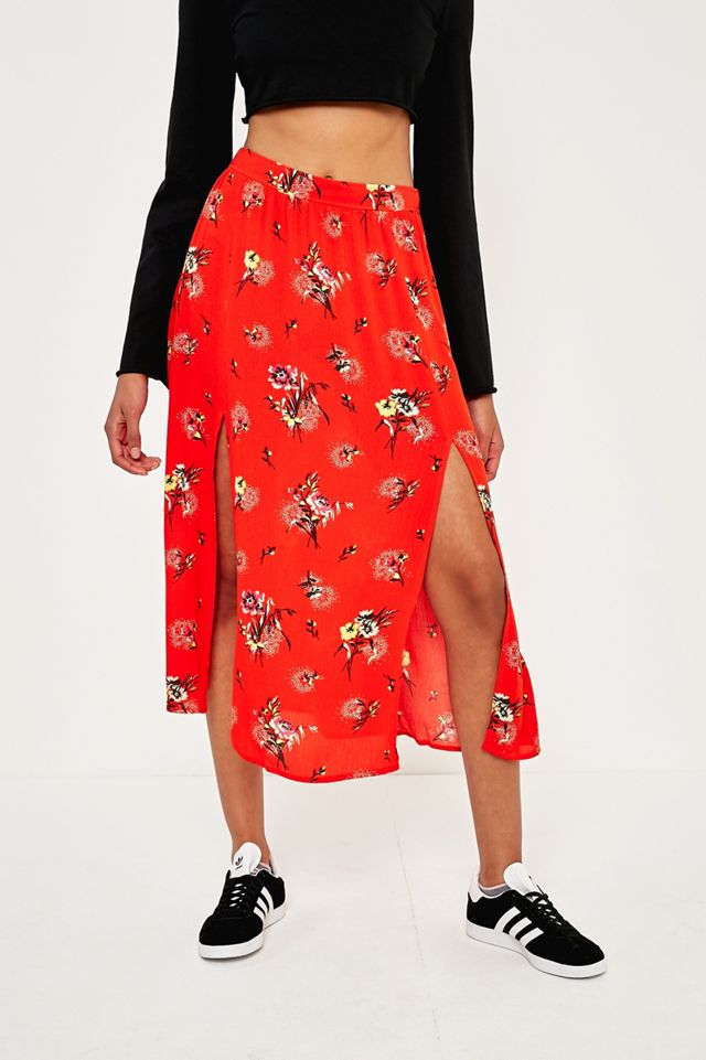 Pins & Needles Red Floral Midi Skirt #1
