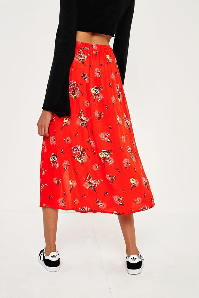 Pins & Needles Red Floral Midi Skirt #3