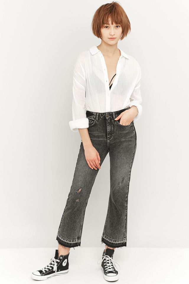 BDG Worn Black Cropped Kick Flare Jeans
