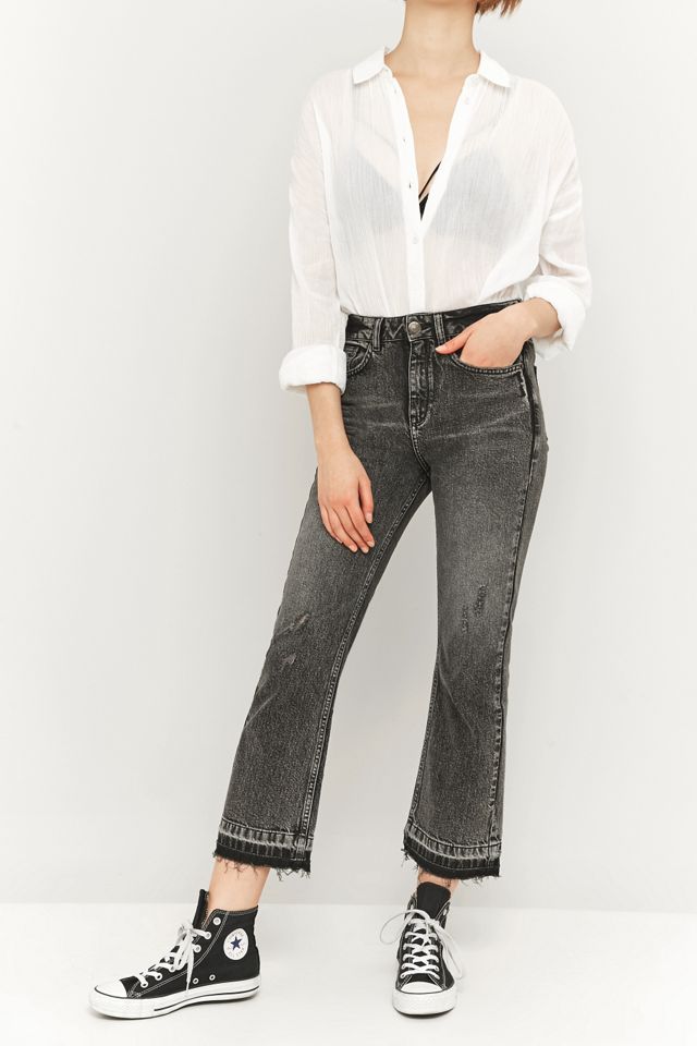 BDG Worn Black Cropped Kick Flare Jeans #1