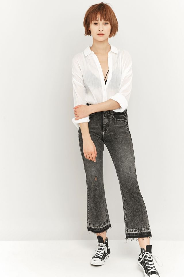 BDG Worn Black Cropped Kick Flare Jeans #4