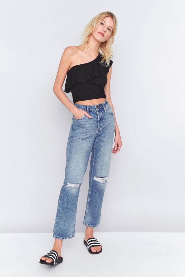 BDG Jessye Straight Leg Medium Wash Distressed Jeans | Urban Outfitters UK