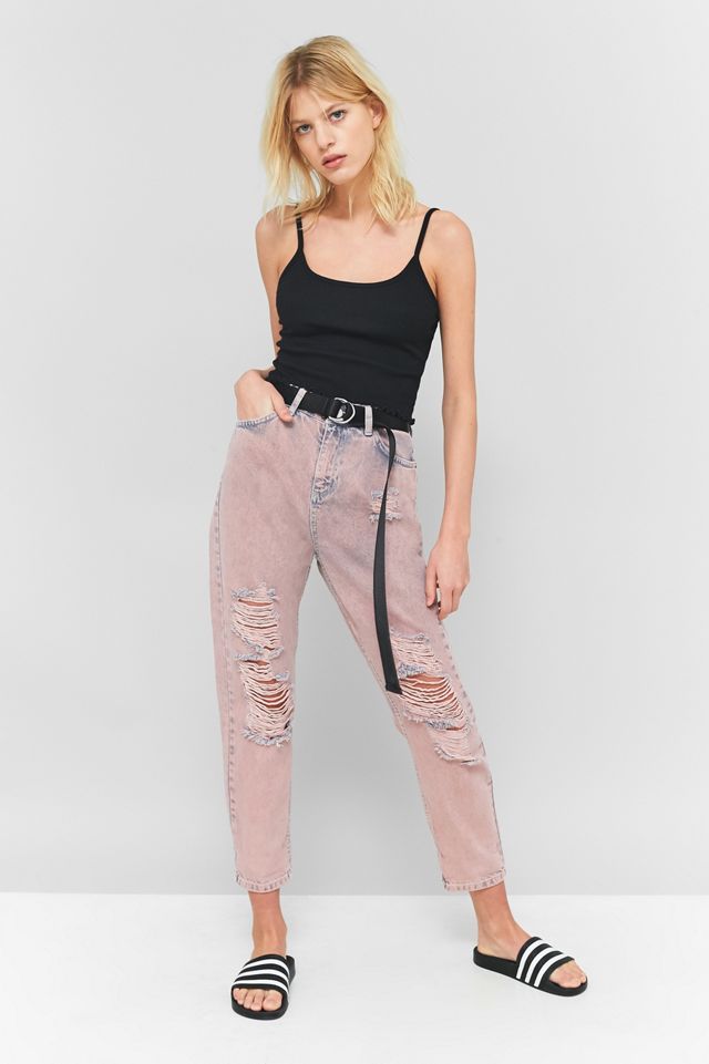BDG Pink Acid Wash Destroyed Mom Jeans #1