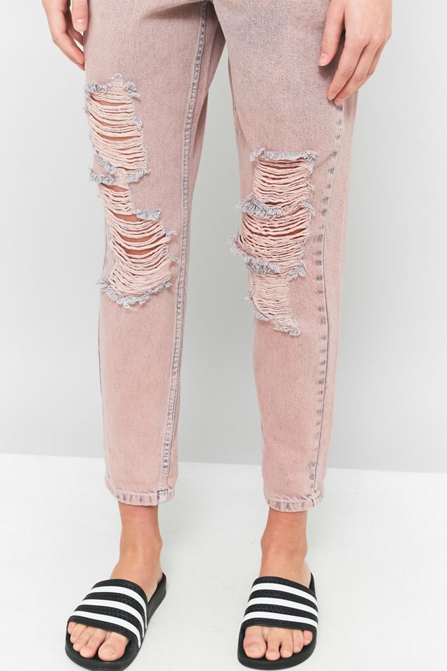 BDG Pink Acid Wash Destroyed Mom Jeans #2