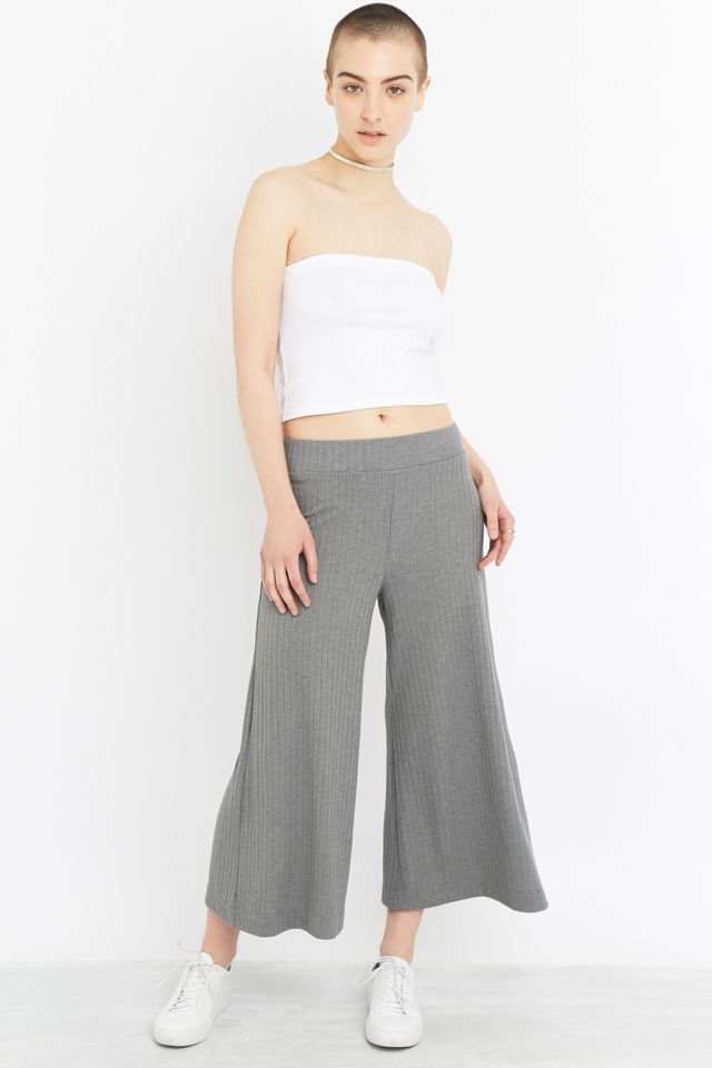 Light Before Dark Ribbed Grey Jersey Culottes | Urban Outfitters UK