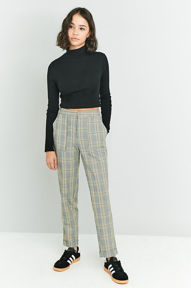 Light Before Dark Yellow Check Tapered Trousers | Urban Outfitters UK