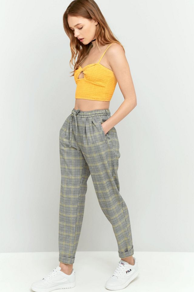 Light Before Dark - Pantalon à carreaux jaune noué sur le devant #4
