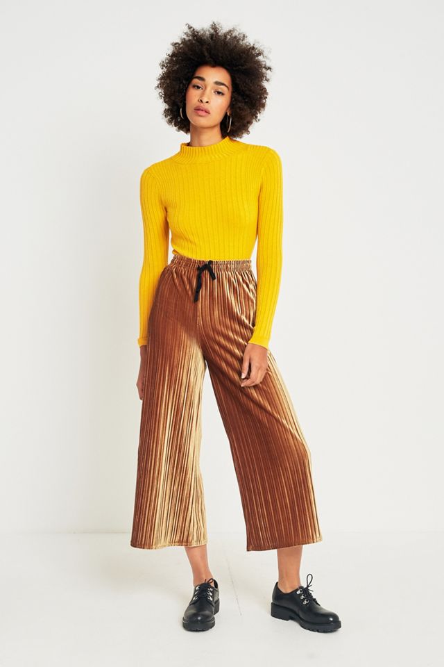 Light Before Dark Gold Velvet Plisse Trousers